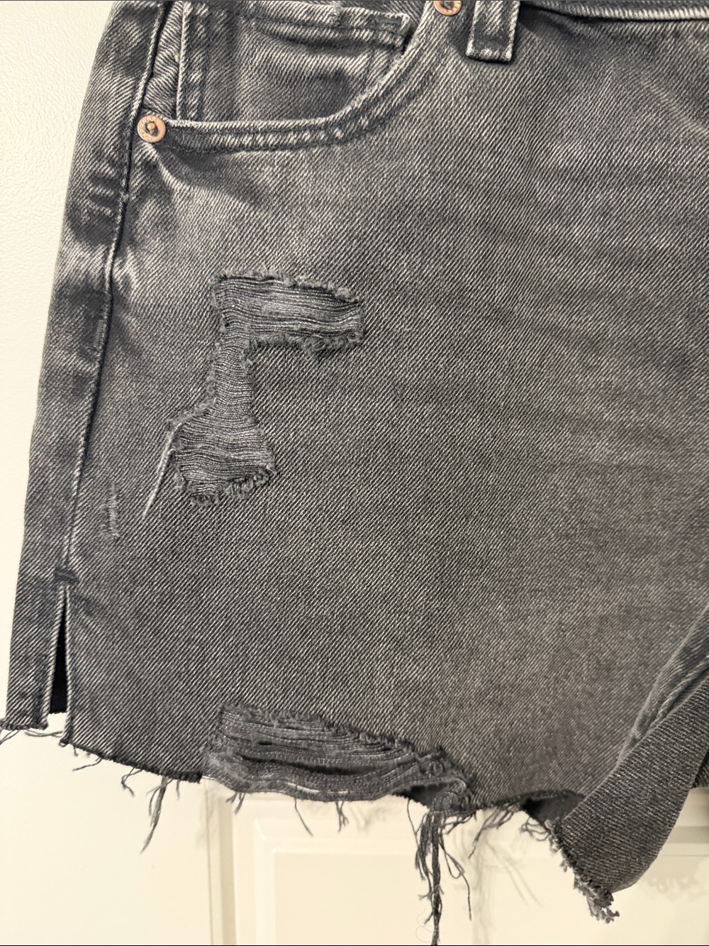 Express Washed Black Distressed Denim Jean Shorts - Picture 3 of 4